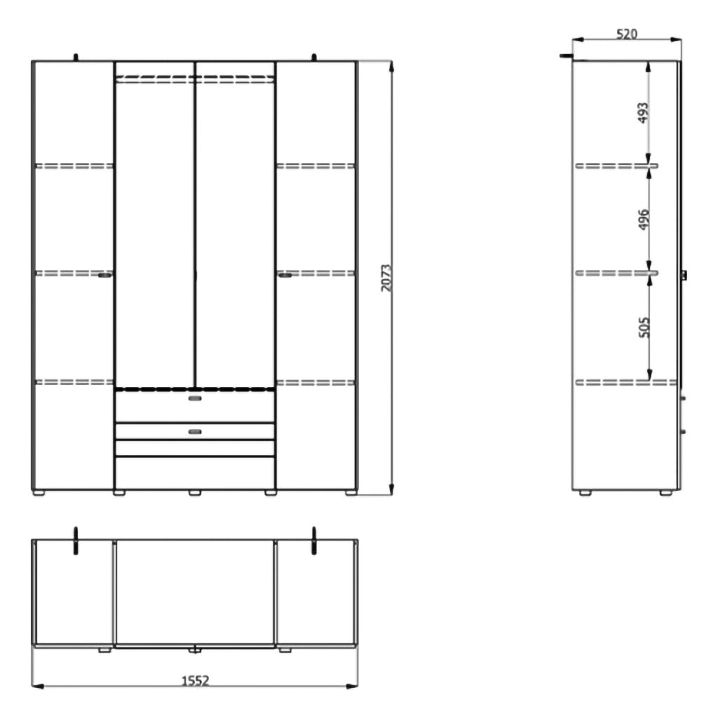 Armadio Camera da Letto Watamu, Guardaroba Grande 7 Ripiani, 155x208h cm Marrone Rovere Nodi