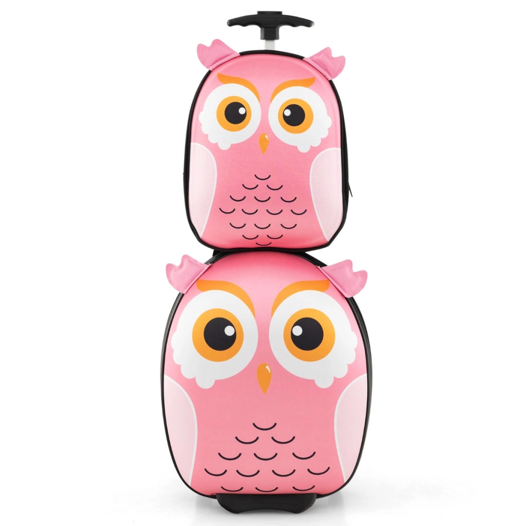 Set di bagagli con ruote per bambini 2 pezzi, Bagaglio a mano da 40cm e zaino da 30cm leggero e portatile Rosa-Bagagli e borse