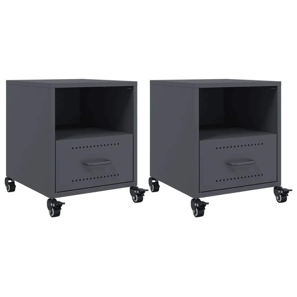 Set di 2 Comodini | Armadio da Notte | Mobiletto da notte Antracite 36x39x43,5 cm in Acciaio