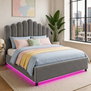 Letto imbottito 180x200 cm con contenitore idraulico; LED; velluto grigio