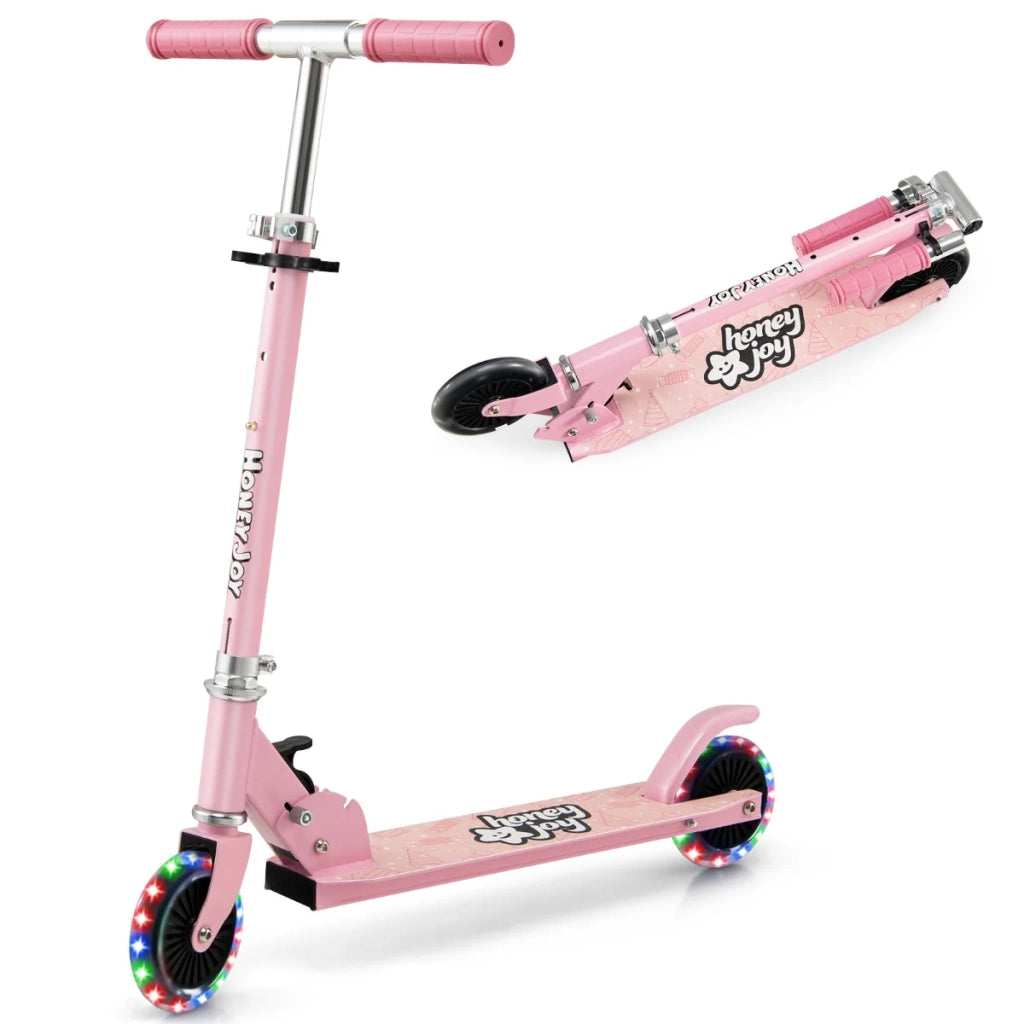 Monopattino pieghevole per bambini 66 x 33 x 80 cm ruote lampeggianti manubrio regolabile design moderno in lega di alluminio rosa 20_0014593