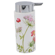 Trade Shop - Dispenser Porta Sapone Liquido Cilindrico Bianco In Plastica 15,6 Cm Fiori 69922 -