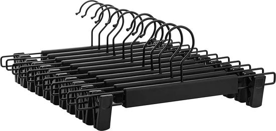 Set di 12 attacchi per abito - buona capacità di carico - con clip - attacco per abito - alta qualità plastica - spazievitore - gancio ruotabile 360° - 35,5 cm di lunghezza - nero Attacco per abito