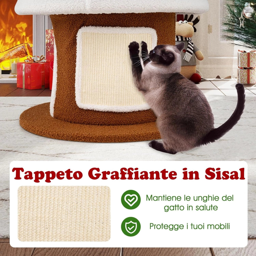 Albero di Natale per Gatti da Interno, Tiragraffi per Gatti Alta 154 cm con 4 Condomini, Pallina Pendete, Giocattolo a Molla e Stella in Cima, Mobile per Animali per Decorazioni Natalizie