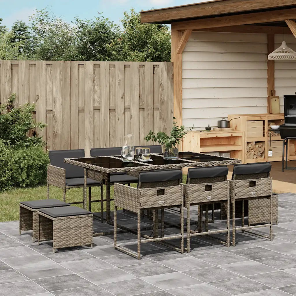 Set da Pranzo da Giardino 11pz con Cuscini in Polyrattan Grigio 3211328