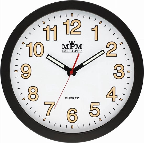 Orologio da Parete con Luce Luminescente, Bianco/Nero, Ø 300 x 40 mm, Motore a Passo di Quarzo, Vetro Minerale, 300 x 40 mm, Decorazione per Parete per Ogni Camera