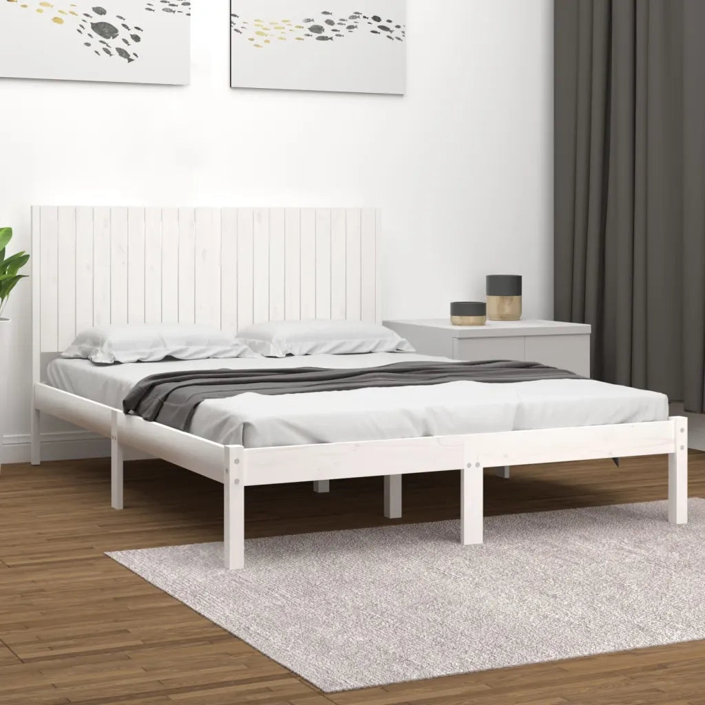 Letto matrimoniale | Letto per adulti | Giroletto senza Materasso Bianco 200x200 cm Legno Massello Pino
