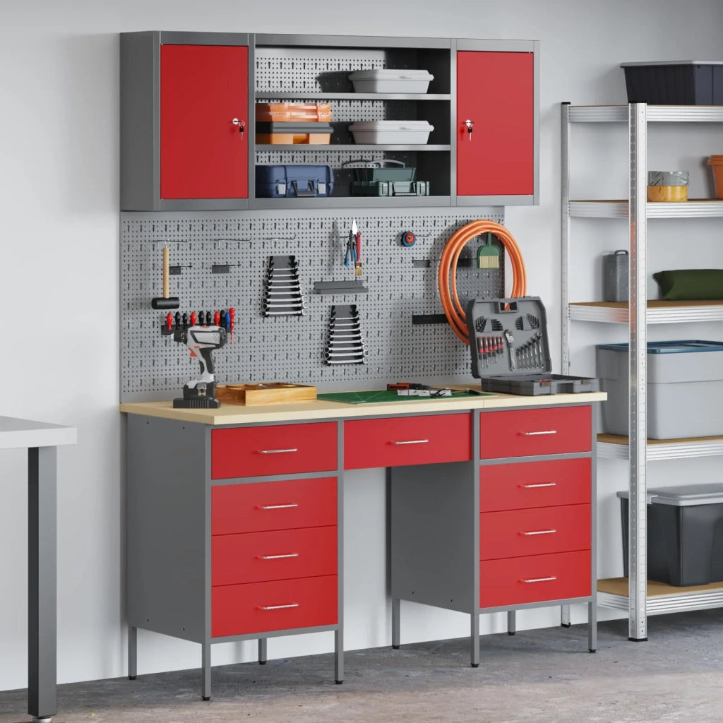 Mobile da lavoro 8 pcs Rosso Legno ingegnerizzato e acciaio 3321461