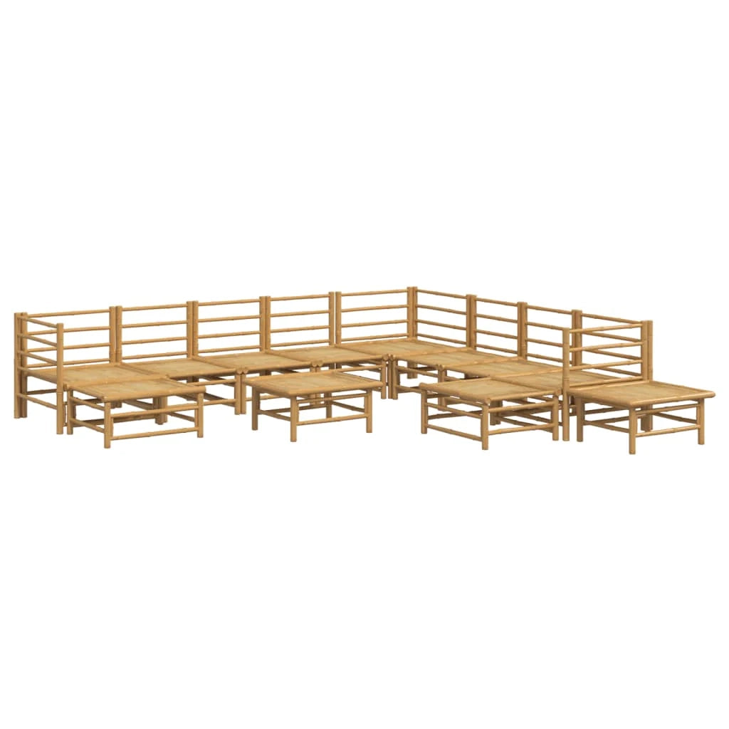 Set di mobili da giardino per esterni 12 pezzi con cuscini in bambù grigio chiaro 02_0015585
