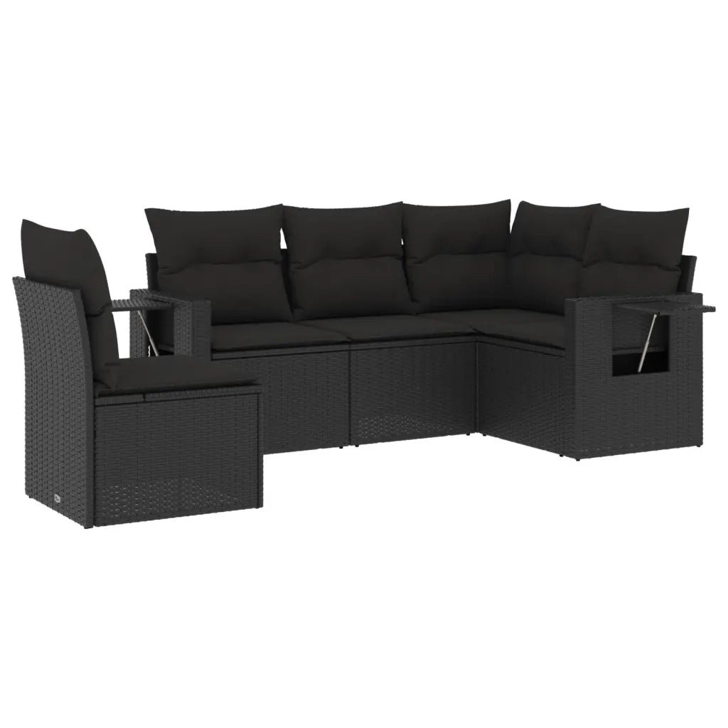 Set Divani da Giardino 5 pz con Cuscini in Polyrattan Nero 3252502