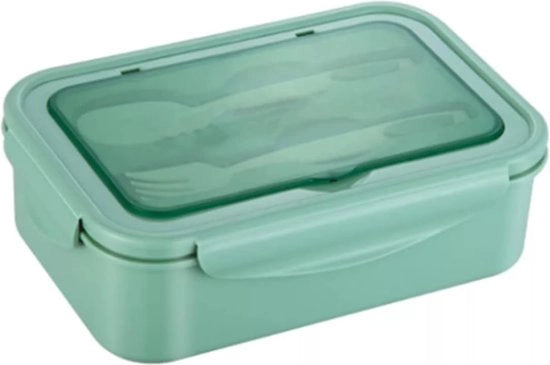 Lunchbox Bento Box con 3 contenitori e utensili (fork e spoon), sicuro per forno a microonde e lavastoviglie - verde
