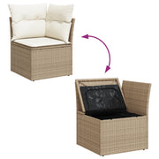 Set Divano da Giardino con Cuscini da 12 Pezzi Beige Polyrattan Acacia