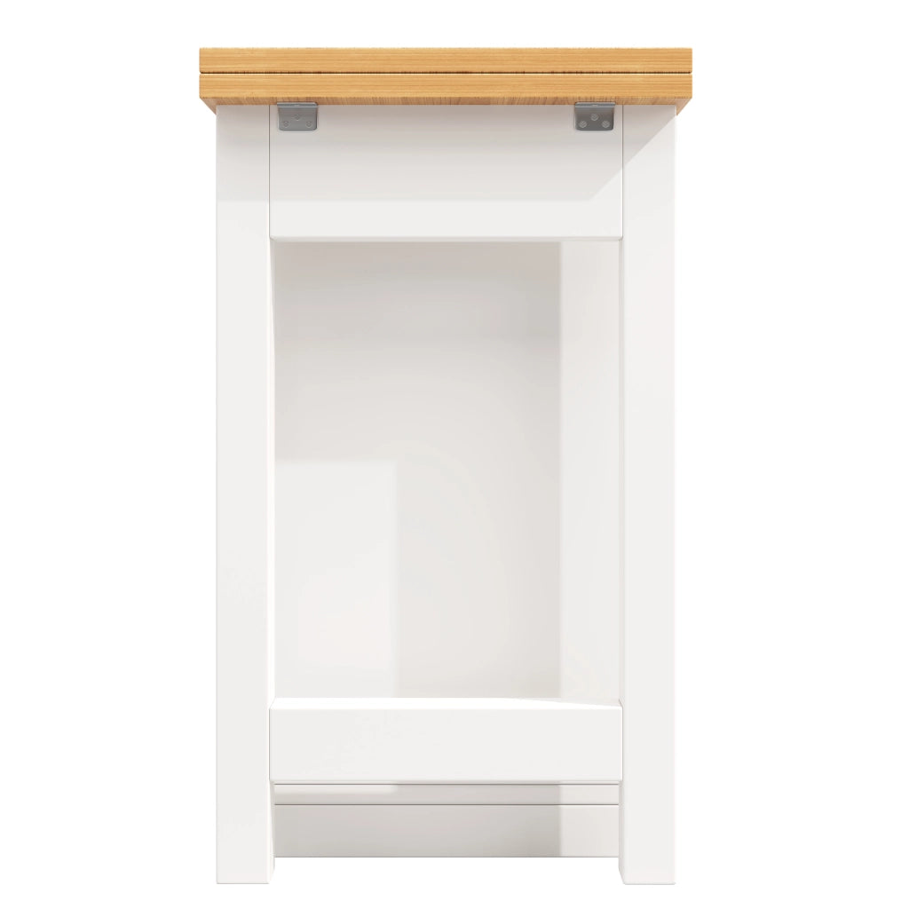 OKWISH Tavolo Consolle Allungabile con Vani Contenitori, Portabottiglie e Ripiani Regolabili, Girevole, in MDF, Naturale e Bianco