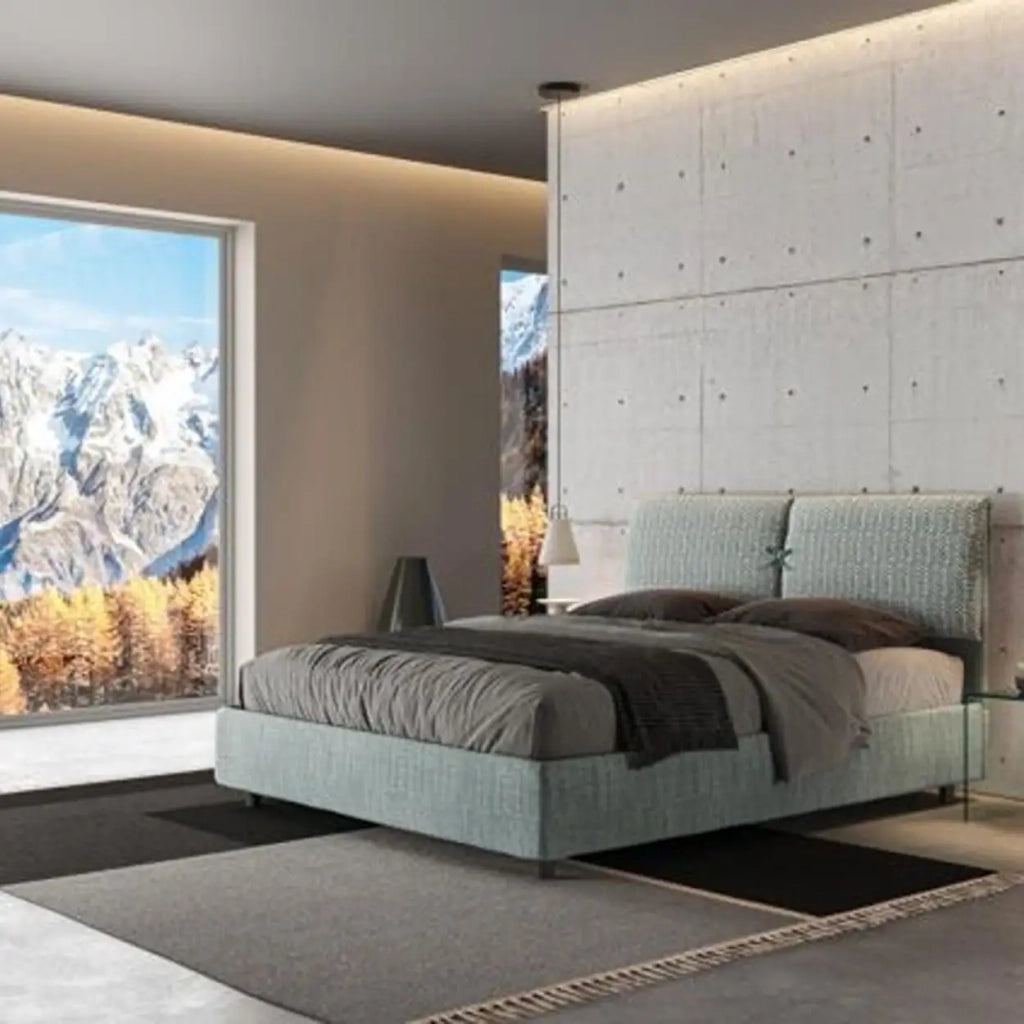 Letto matrimoniale con rete imbottito 160x210 tessuto Aragona 7 azzurro Mados