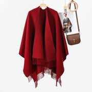 Nuovo scialle in tinta unita in stile coreano, elegante e versatile, con nappe, pi¨´ spesso e adatto come capospalla.