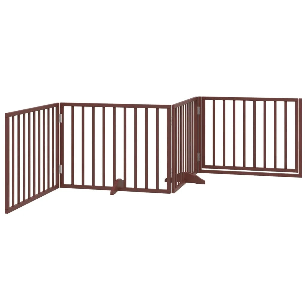 Cancelletto di sicurezza per cani con porta in legno di pioppo a 4 pannelli marrone 02_0023299