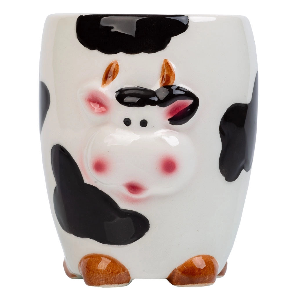 Portapenne mucca in ceramica nera d7,5x10h