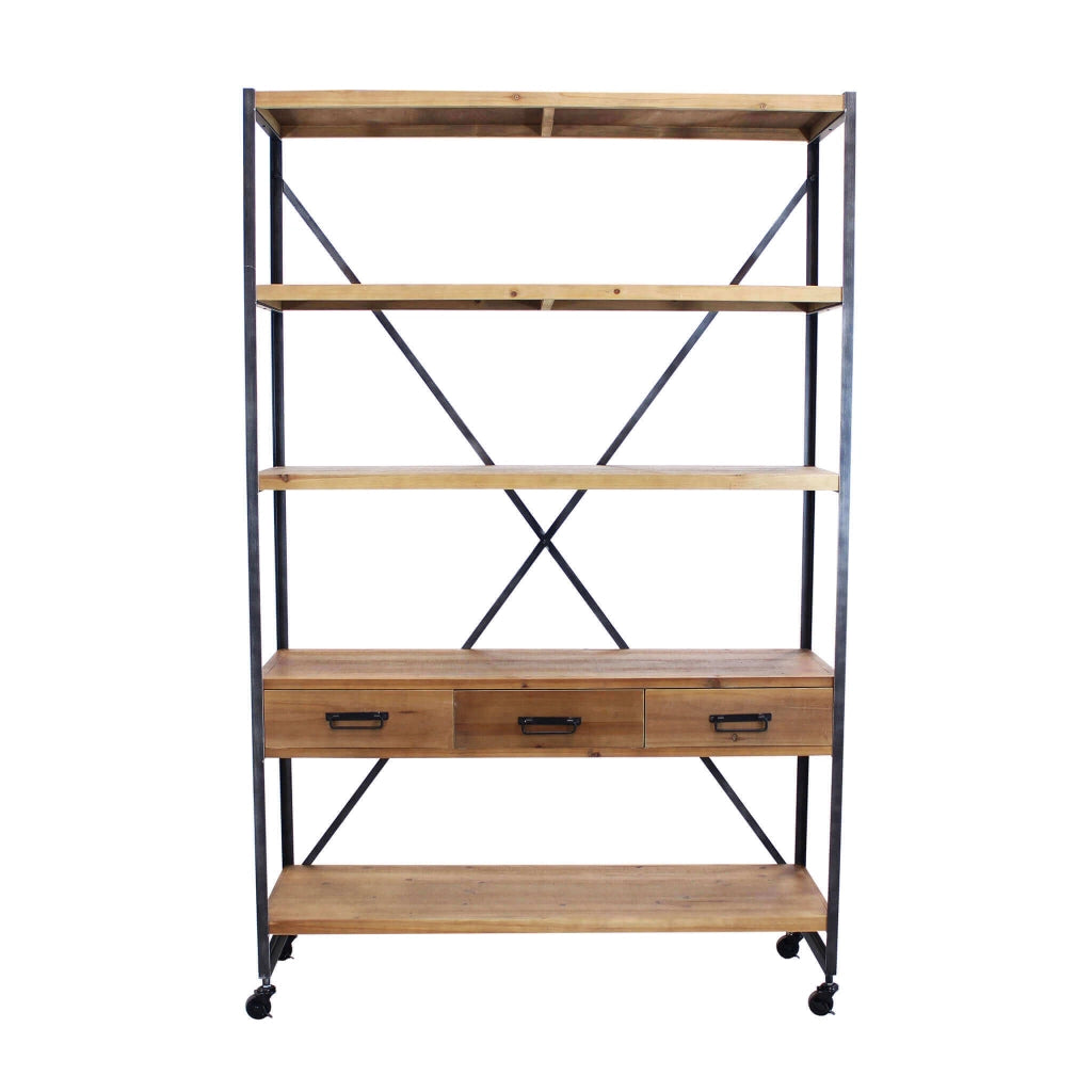 BUCK SCAFFALE A 5 RIPIANI CON 3 CASSETTI IN STILE INDUSTRIAL 114,3X46,5XC136 CM