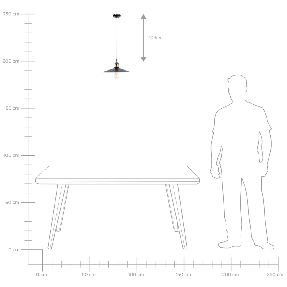 Lampada a Sospensione lampadario in Metallo Nero Stile Industriale 30 cm