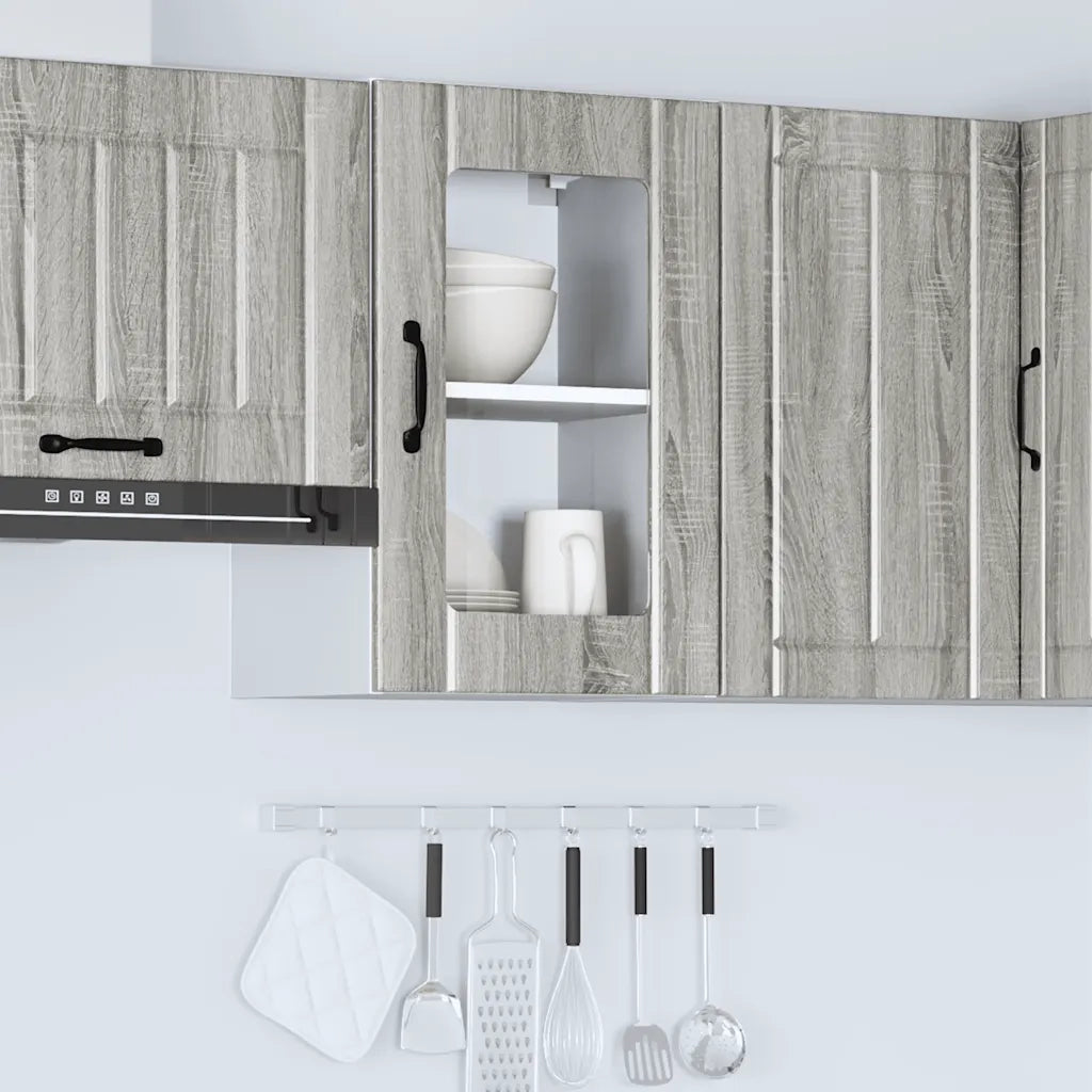Pensile da Cucina con Porta in Vetro Lucca Grigio Sonoma 853773
