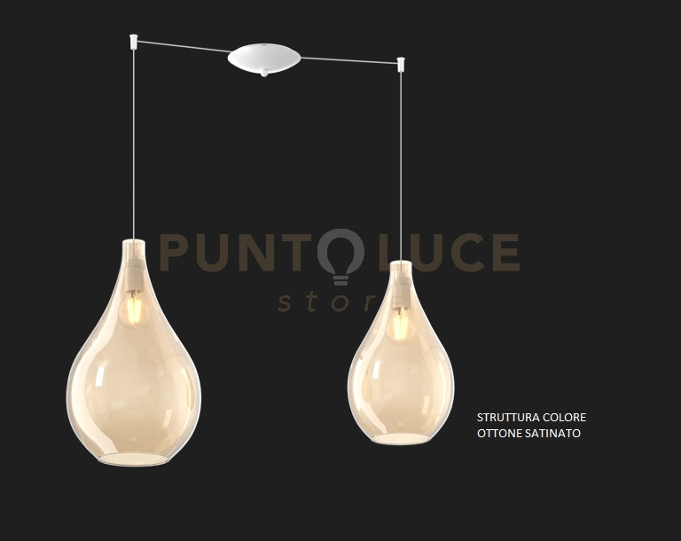 SOSP. OTTONE SAT. 2 LUCI SPOSTABILE VETRI (1 MEDIO+1 GRANDE) TUTTI AMBRA 1193OS-S2 S MIX-AM