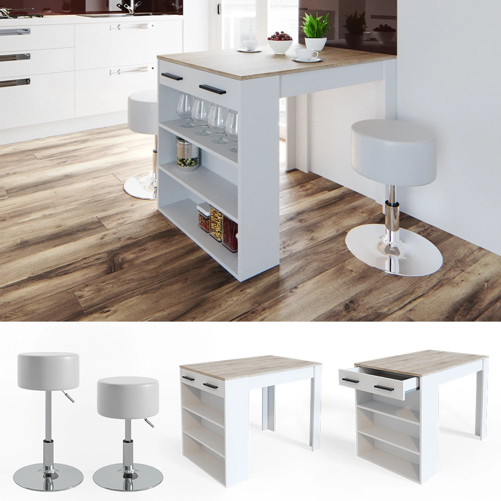 Vicco Set tavolo da pranzo Sonoma/Bianco 67 x 100 cm con 2 sgabelli
