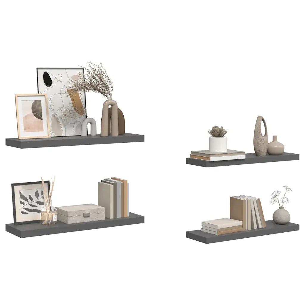 Scaffali a Parete 4 pz Grigio Lucido 80x23,5x3,8 cm in MDF cod mxl 32858