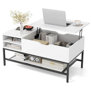 Tavolino da caffè con piano sollevabile 100 x 49,5 x 61 cm con vano portaoggetti nascosto stile industriale legno ingegnerizzato bianco 20_0013818