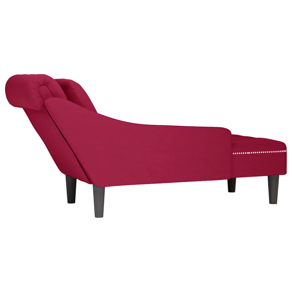 Sdraio con Cuscino e Bracciolo Destro in Velluto Rosso Vino 4009776