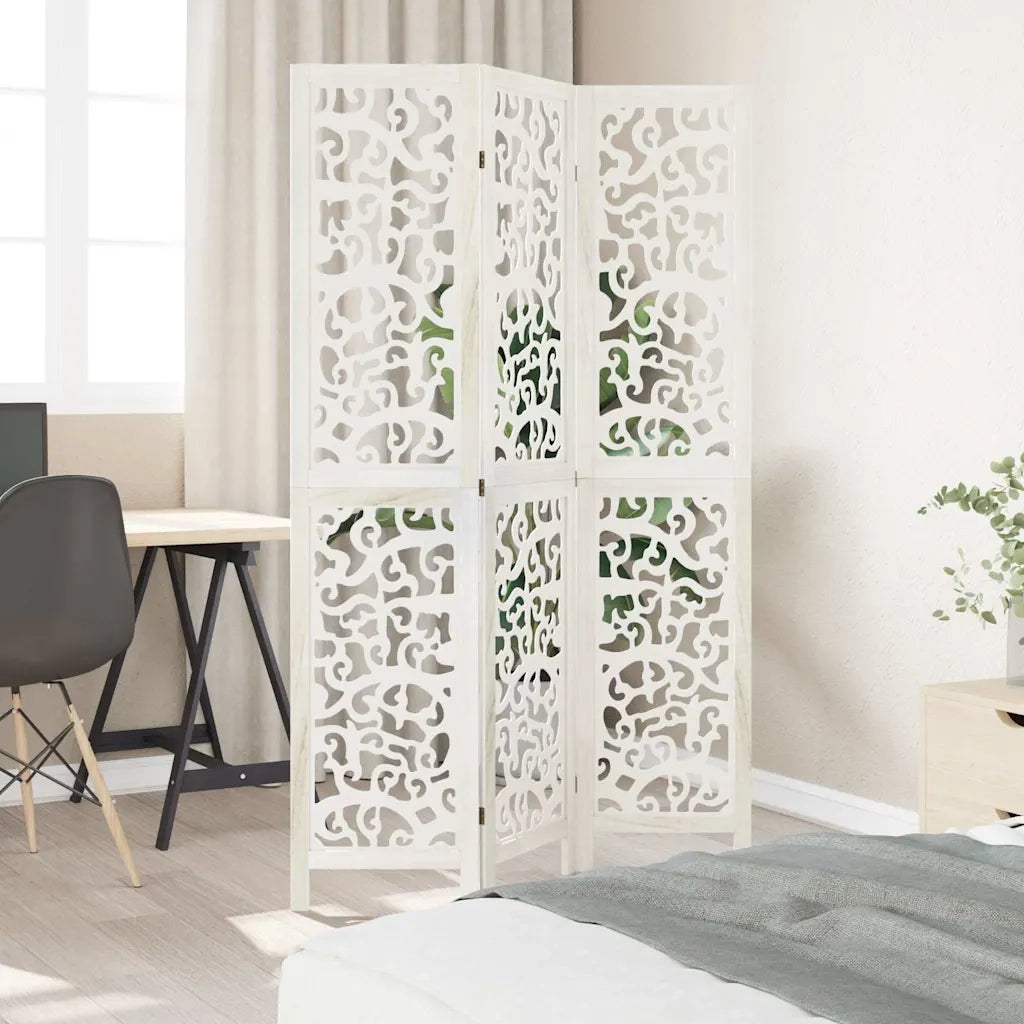 Divisorio Ambienti 3 Pannelli-Set di 3 pannelli Paravento Bianco Legno Massello di Paulownia