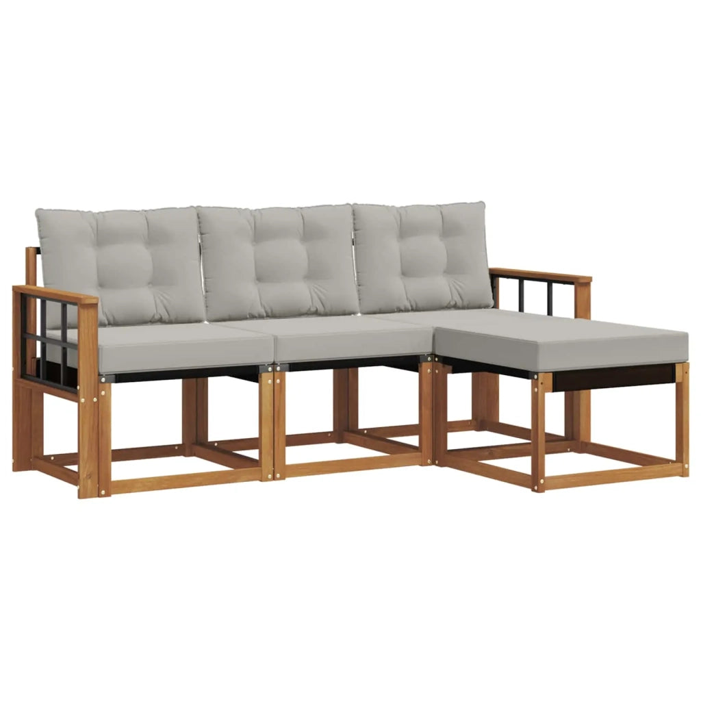Set di divani da esterno 4 pcs Grigio Naturale e Chiaro