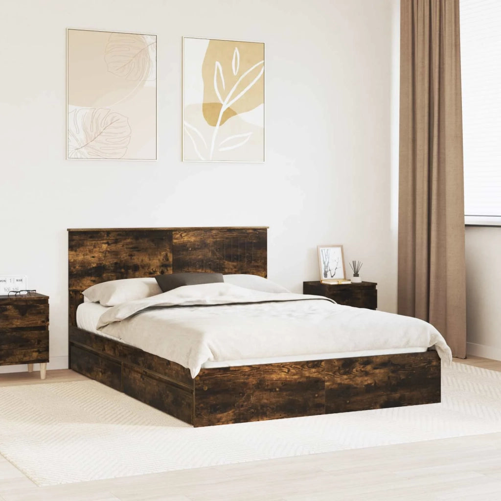 Letto con Contenitore con testiera Rovere fumé 135 x 190 cm 3410809