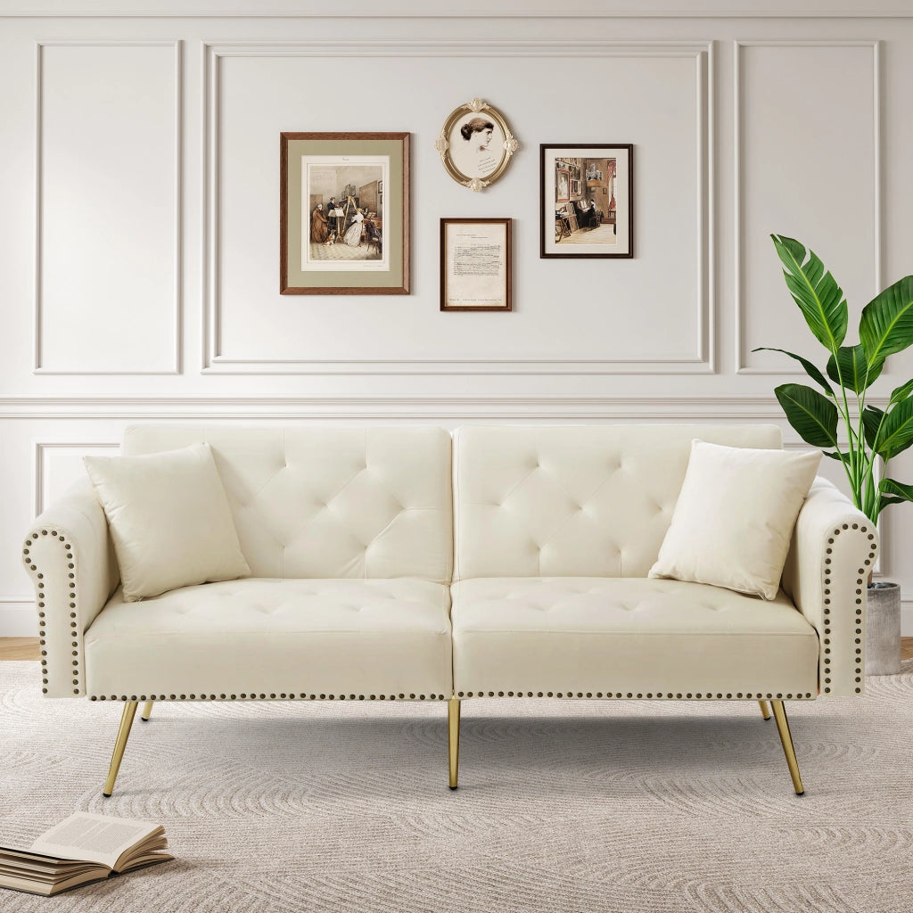 Divano Letto 2 Posti ¨C MINIMAL ¨C Velluto, Schienale Regolabile, Piedini Dorati