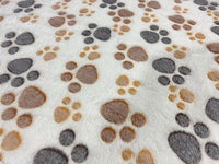 AIO FACTORY Coperta in pile 70x50 cm bianca con zampe marrone-grigio per cuccia per cani