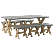 Set da pranzo per esterni grigio chiaro in fibra di legno cemento per 6 persone tavolo e sgabelli dal design moderno