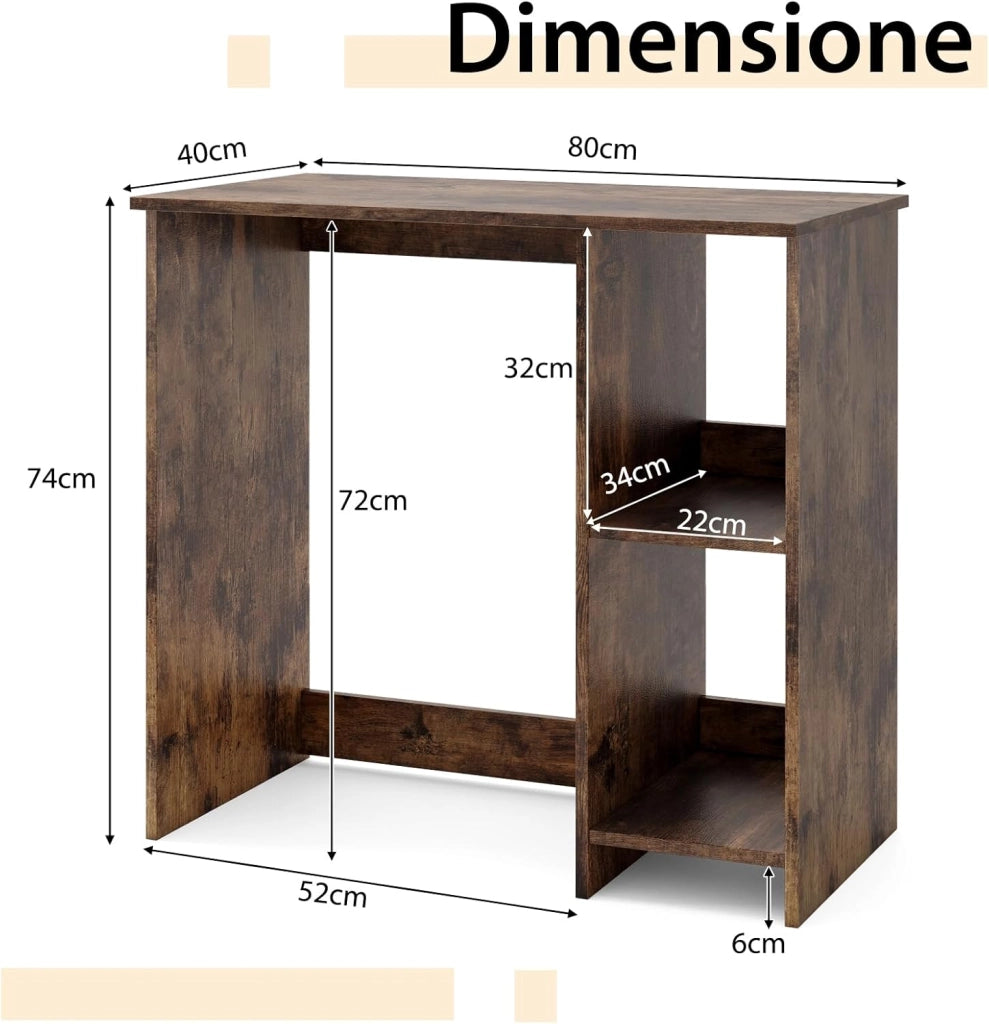 Scrivania per Computer in Legno con 2 Ripiani per Ambienti Piccoli, Scrivania Moderna e Salvaspazio da Casa e Ufficio, 80 x 40 x 74 cm (Marrone)