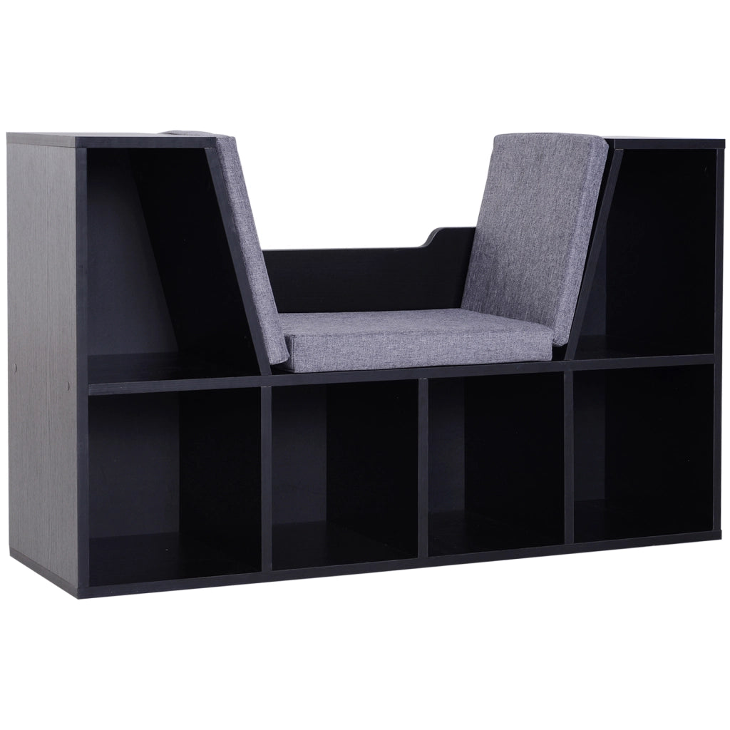 Libreria a Banco 2 in 1 con Cuscini ¨C Zephmum ¨C 102x30x61 cm, Nero