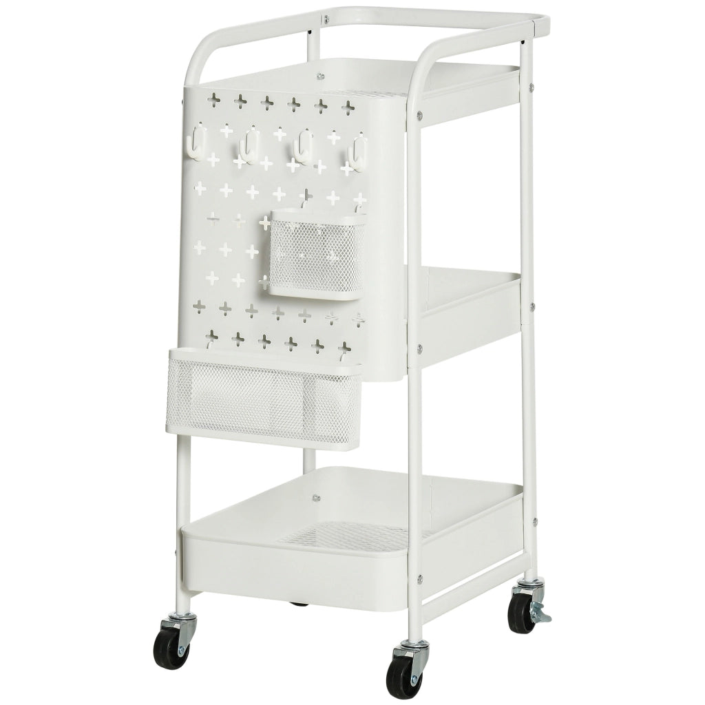 Carrello Multifunzionale con 4 Ganchos e 2 Cestas ¨C zephmum ¨C Bianco 51.5x32x75.6 cm