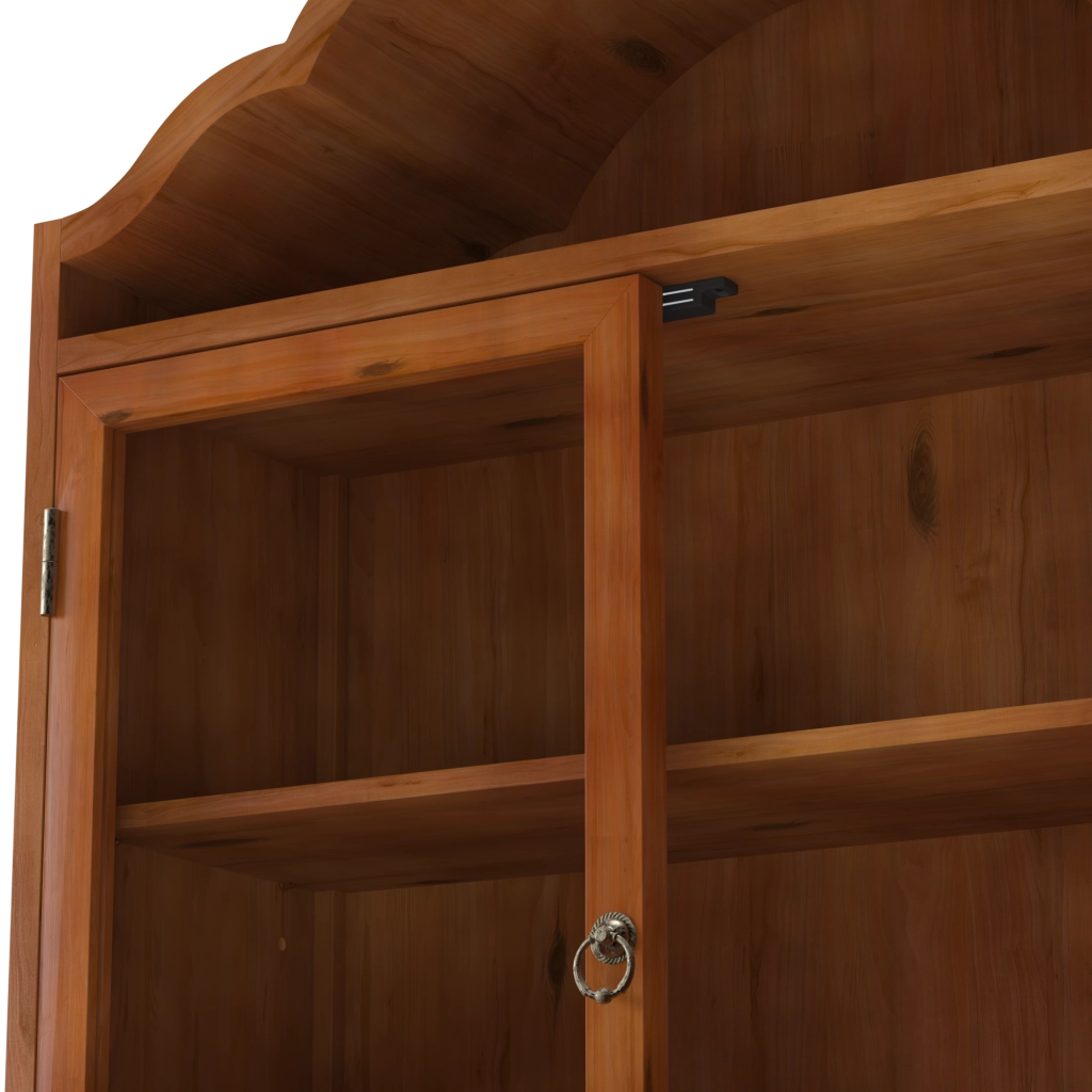 Armadietto da parete con ante in legno e vetro temperato, ripiani regolabili, cassetti e finitura marrone