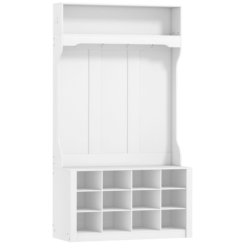 Garderoba 4 in 1 con panca, 6 ganci e scarpiera a 12 scomparti, bianco