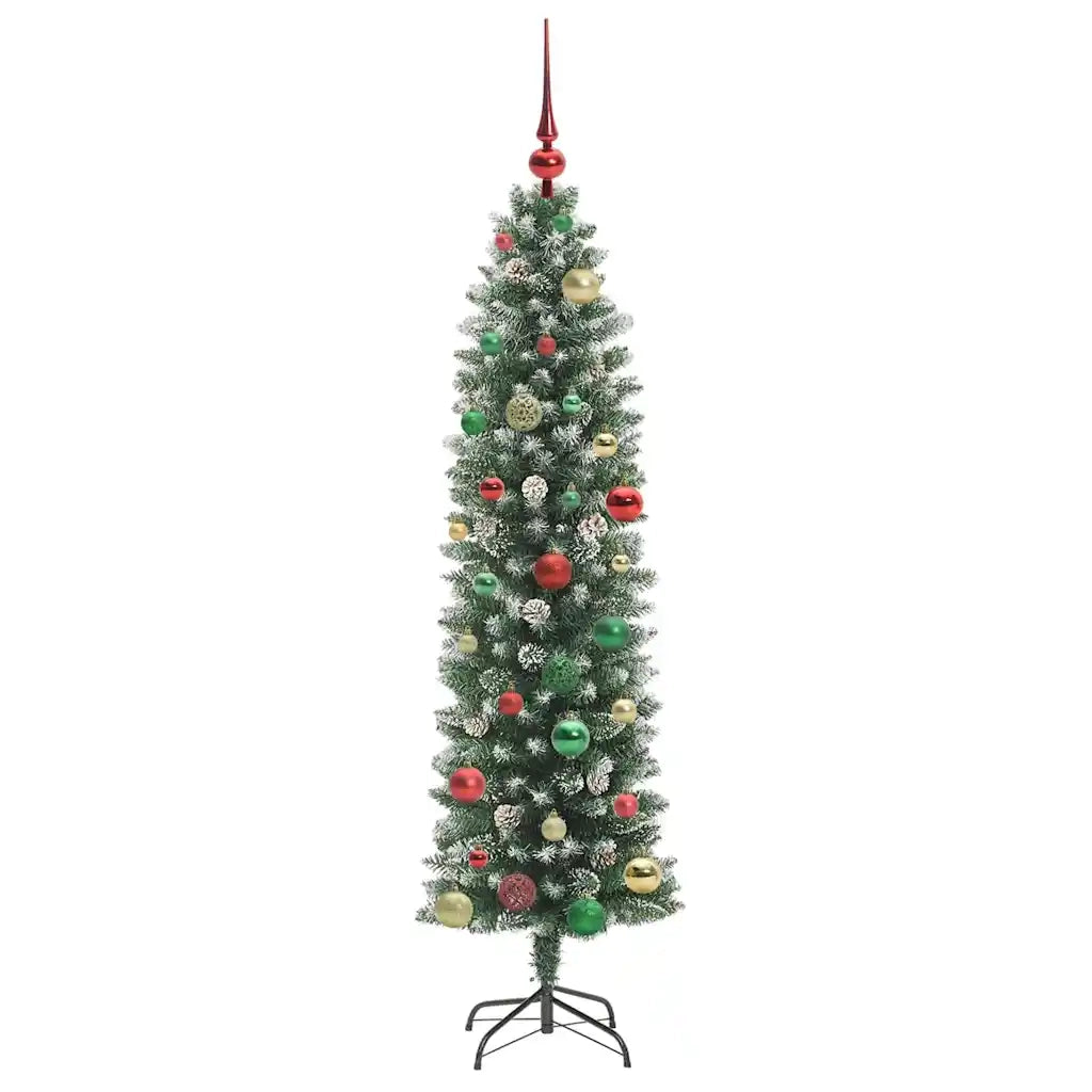 Albero di Natale Artificiale-Albero Natalizio Sottile Verde e Bianco 150 cm 975803