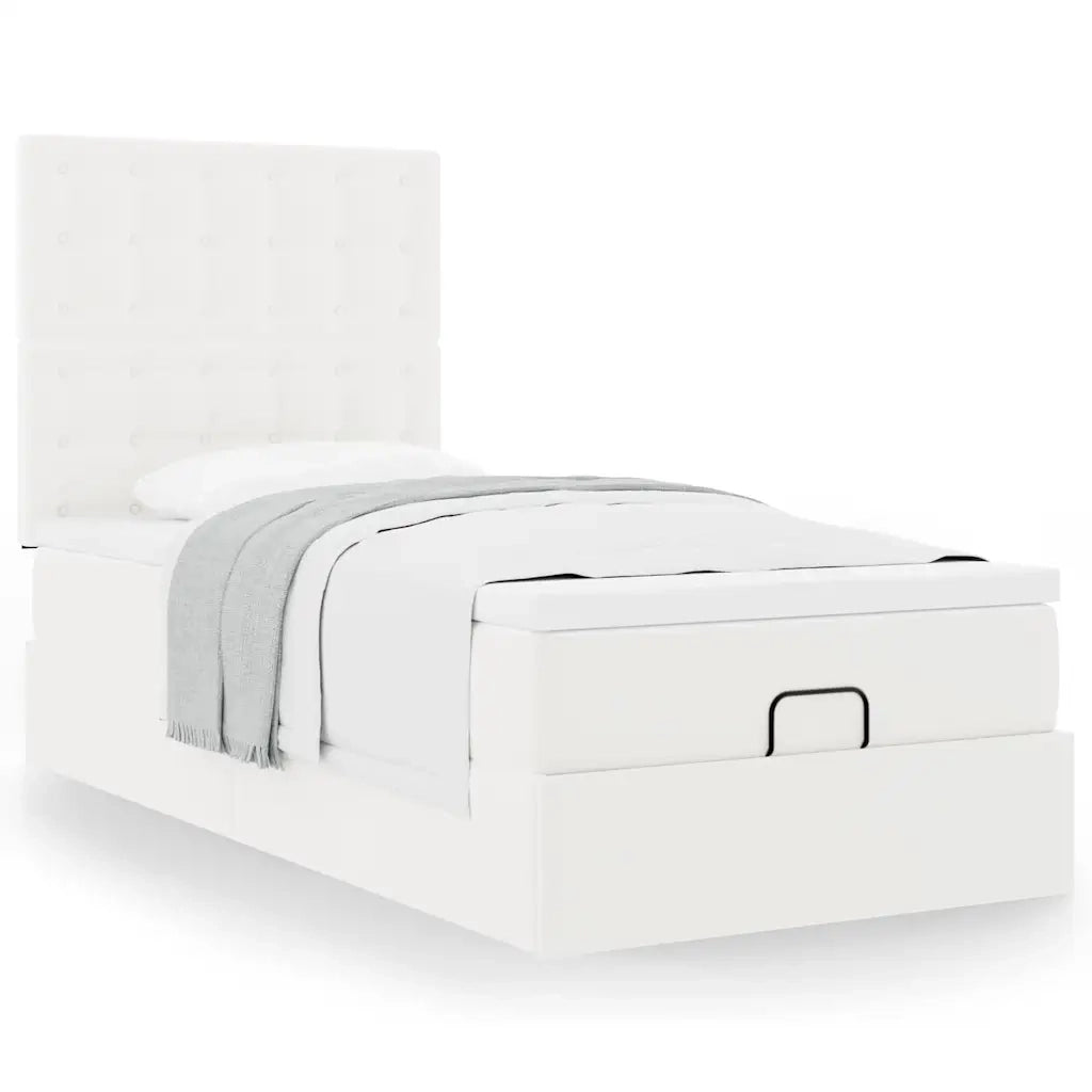 Letto Pouf con Materasso Bianco 100x200 cm Similpelle