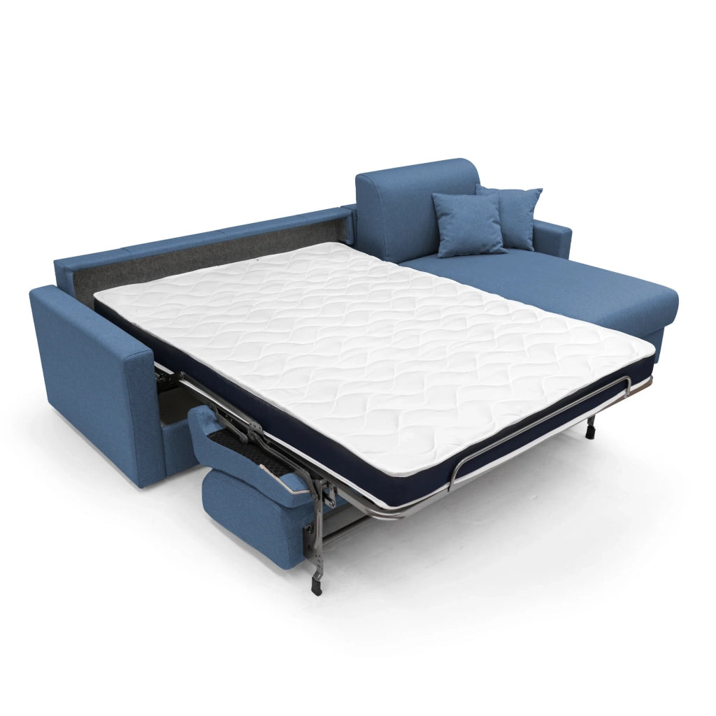 Chris Divano letto angolare 5 posti in tessuto impermeabile T13 268 cm Sinistro (mat. 140x197) blu