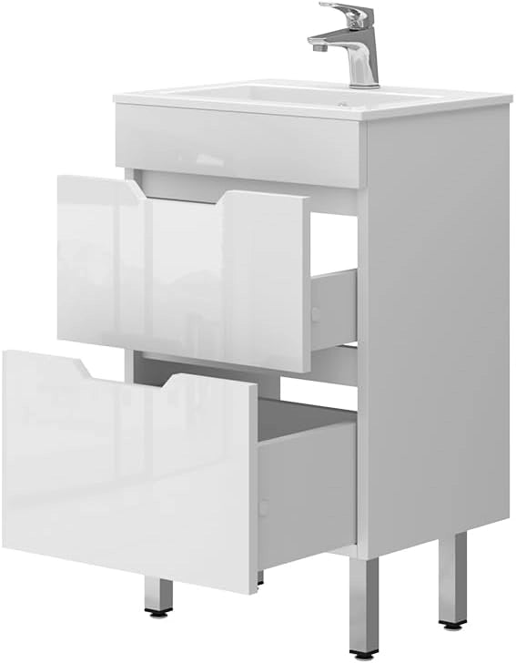 Set mobili bagno Clayton, Bianco, 49 cm, composto da mobile sottolavabo e lavabo
