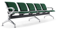 Panca per Sala Attesa 5 Posti da Ufficio con Cuscino in Acciaio e Similpelle Argento/Verde bosco