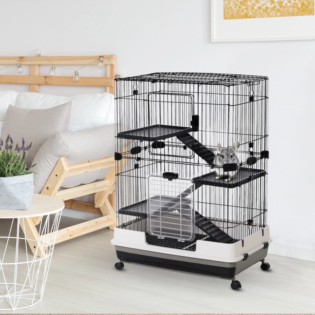 Gabbia per Animali 3 Piani con Vassoio e Ruote ¨C Zephmum ¨C Nera 81.2x52.7x114cm