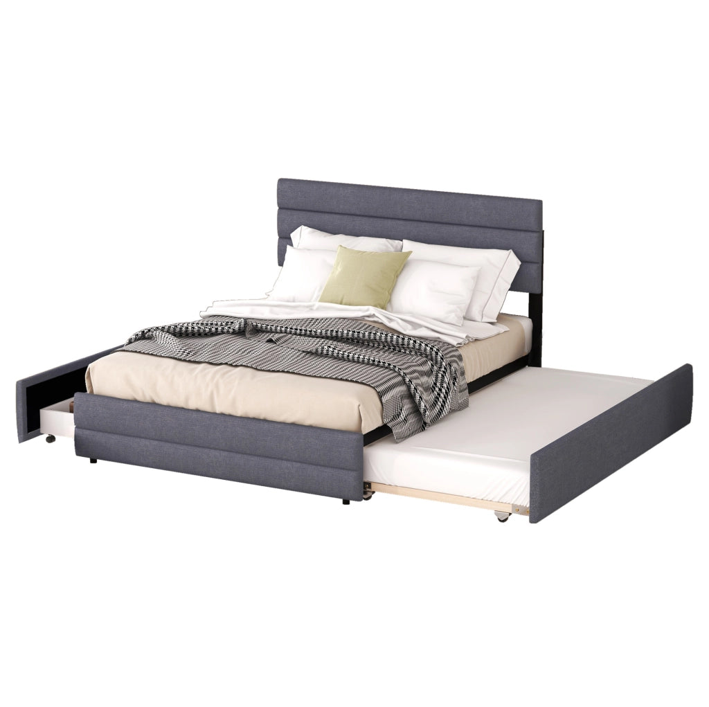 Letto piattaforma grigio con cassetti e letto estraibile 140 x 200 cm