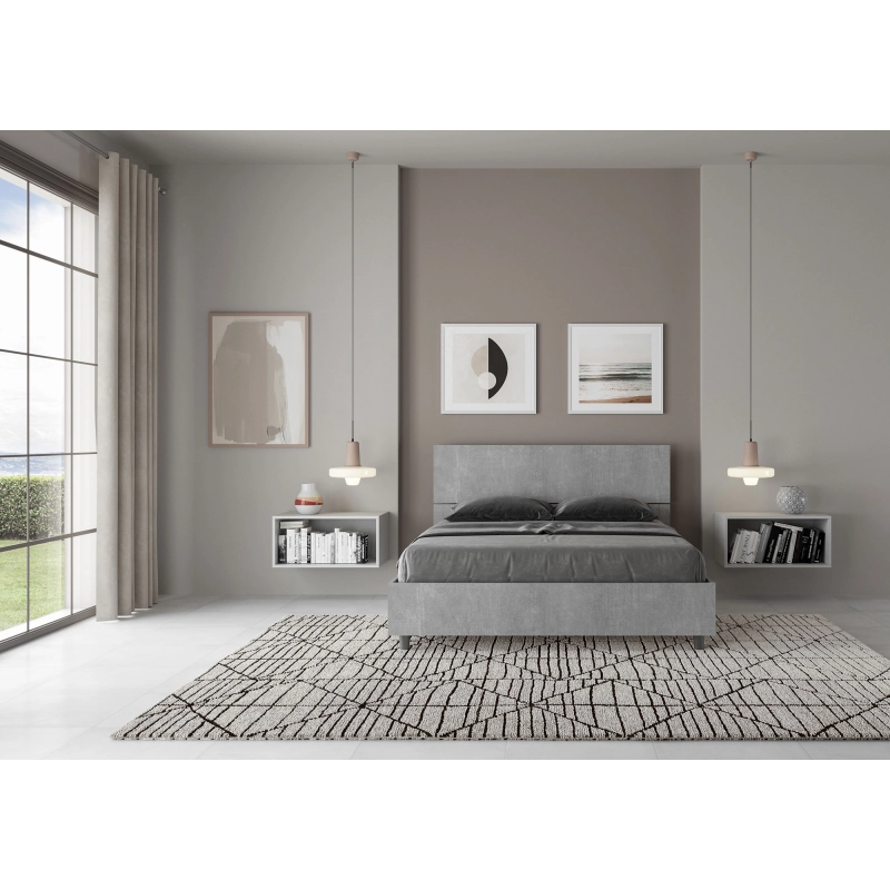 Letto Matrimoniale francese 140x190 cm testata inclinata Demas - Contenitore,Grigio