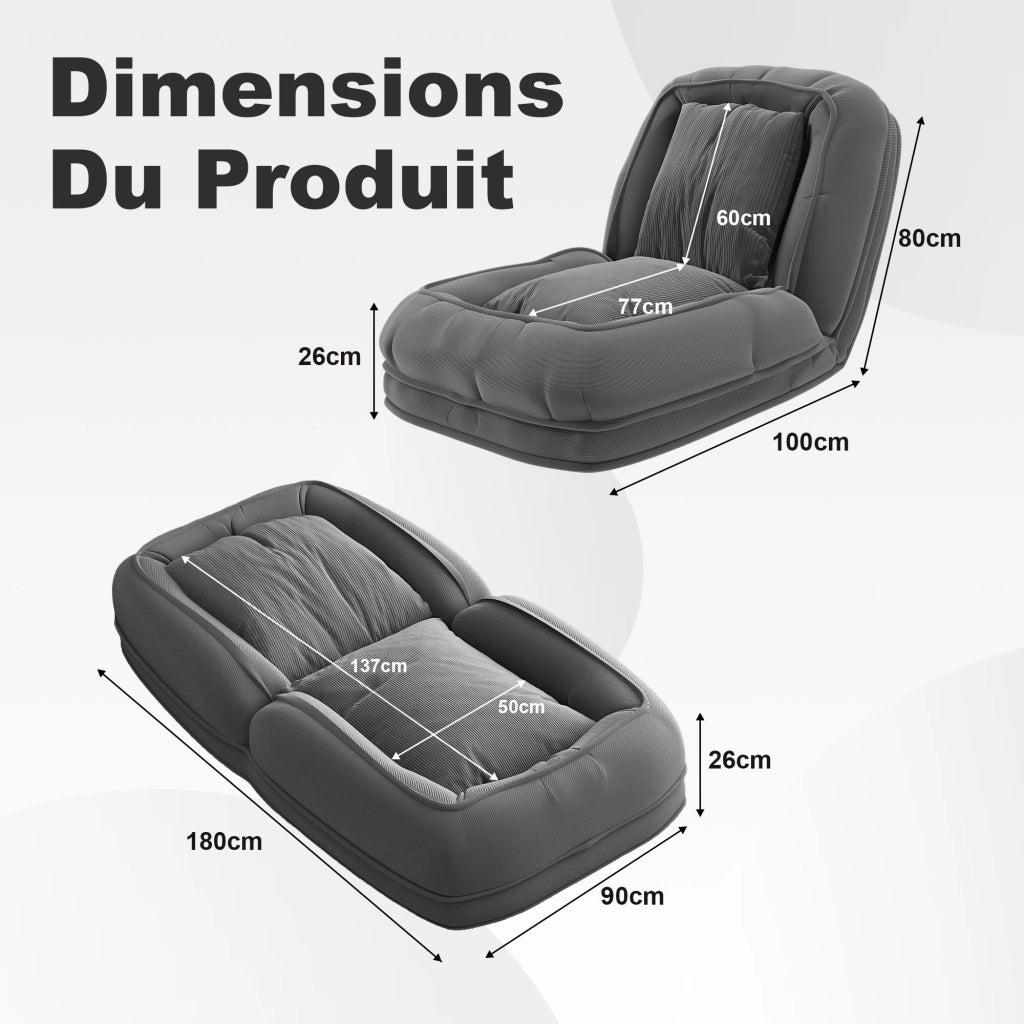 DIVANO LETTO Ergonomico Pieghevole Grigio in Tessuto e Metallo