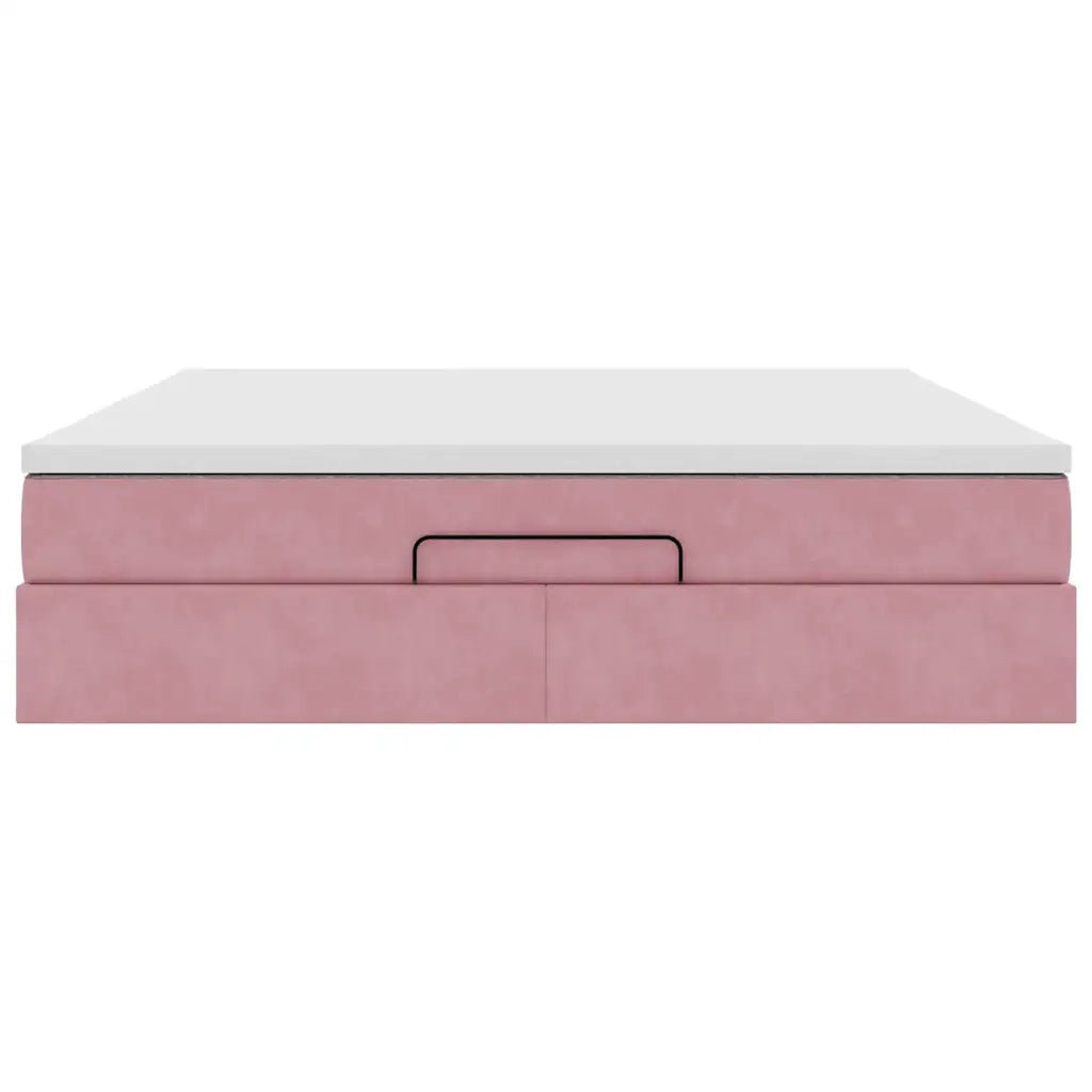 Struttura Letto Pouf con Materasso Rosa 180x200 cm in Velluto 3311206